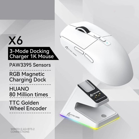 Wireless Tri-Mode Gaming Mouse with RGB Charging Base and Macro Support - Picture 1 of 5